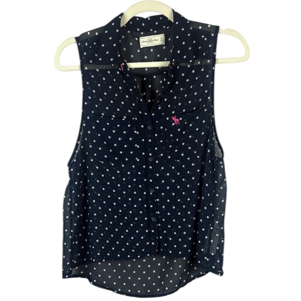 Abercrombie & Fitch Blue White Polka Dot Sheer Sleeveless Blouse XS